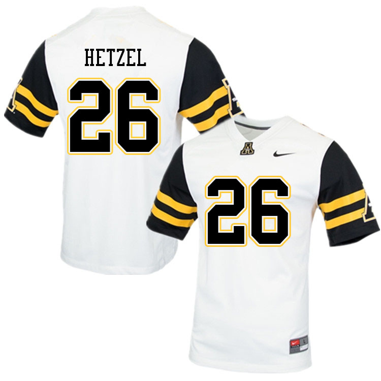 Men #26 Michael Hetzel Appalachian State Mountaineers College Football Jerseys Sale-White